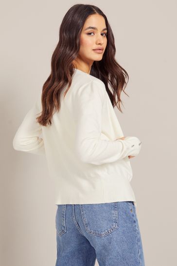 Cream crew neck cardigan outlet