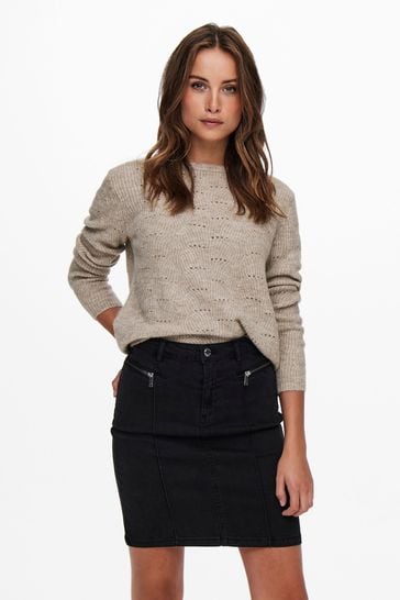 ONLY Brown Round Neck Soft Touch Knitted Jumper