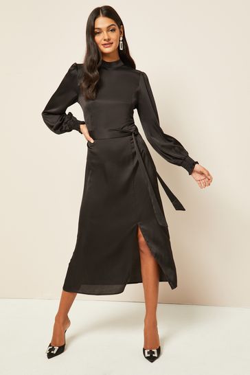 Friends Like These Black Satin High Neck Dress