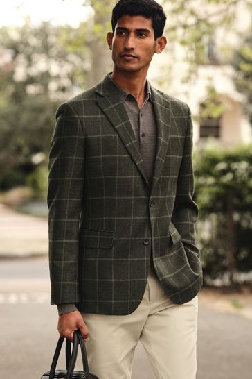 Buy Charles Tyrwhitt Green Windowpane Wool Texture Slim Fit Jacket from Next Denmark