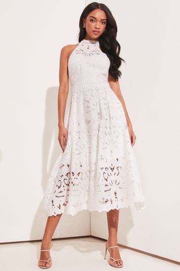 Halter lace deals midi dress