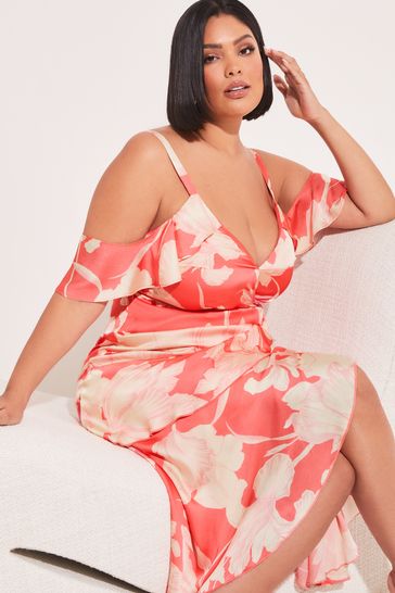 Buy Lipsy White Print V Neck Cold Shoulder Asymmetrical Tiered