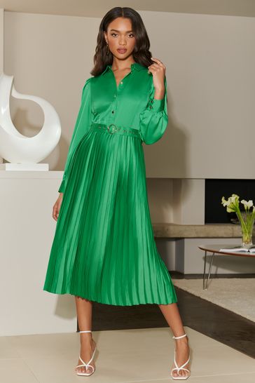 Buy Lipsy Green Pleated Midi Summer Shirt Dress from Next Poland