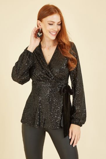 Lipsy sequin wrap clearance blouse