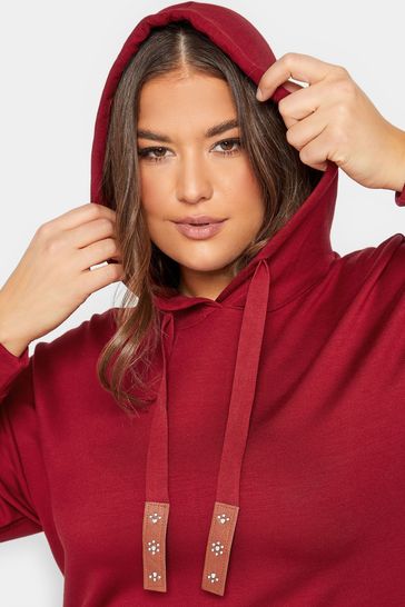 Yours Curve Red Hoodie Tie Detail Sweatshirt