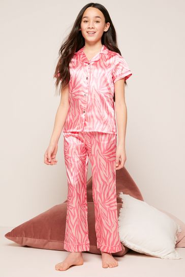 Lipsy Pink Zebra Long Leg Satin Pyjama Set