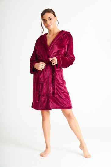 Loungeable Red Super Soft Luxury Fleece Hooded Dressing Gown