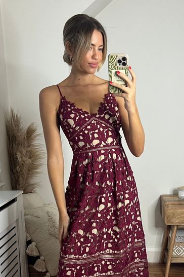 Buy Style Cheat Red Harmony Lace Strap Midi Dress from Next Poland