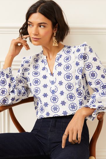 Buy Love & Roses Contrast V Neck Broderie Blouse from Next Ireland