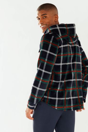 Hooded button front check sweatshirt discount