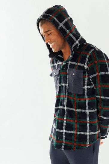 Hooded button front check sweatshirt top