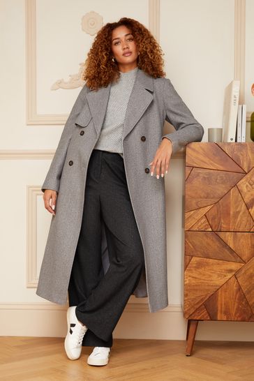 Double breasted belted wool coat sale