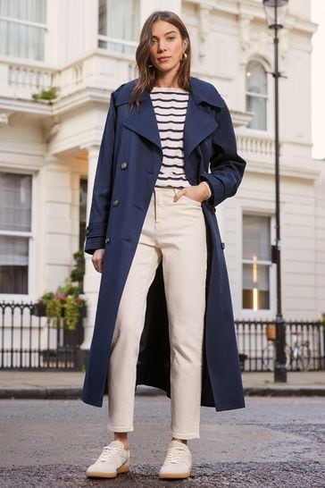 Love & Roses Navy Blue Classic Belted Trench Coat