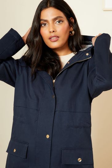Love Roses Navy Blue Shower Resistant Parka Rain Coat