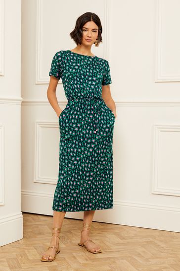 Buy Love Roses Green Animal Jersey T Shirt Tie Front Belt Midi