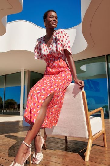 Topshop austin floral print angel sleeve midi dress on sale