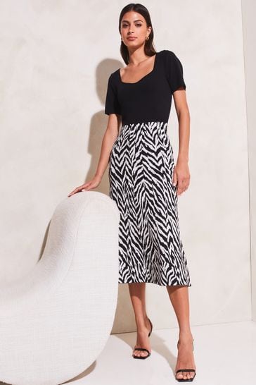 Lipsy Zebra Animal Print Sweetheart Neckline Knitted Midi Dress