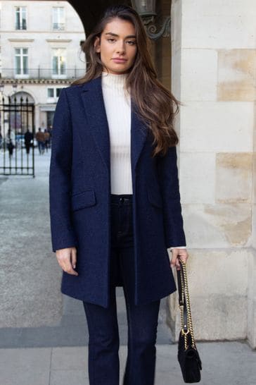 Friends Like These Navy Boucle Tailored Button Coat