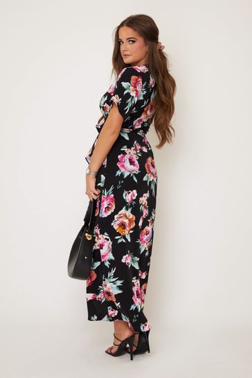 Black and pink floral maxi dress discount