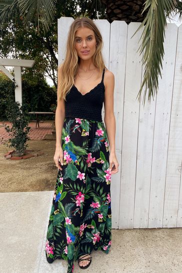 Black tropical shop print dress