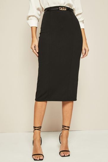 Friends Like These Black Belted Midi Skirt