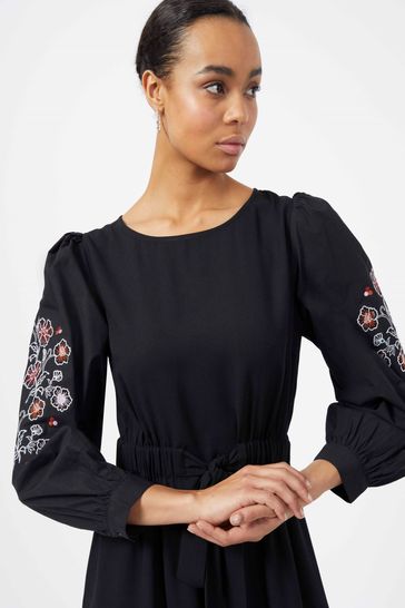Buy Great Plains Black Ferne Crepe Long Sleeve Boat Neck Midi