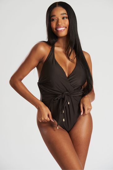 South Beach Brown Plunge Wrap Swimsuit