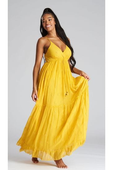 Yellow Chiffon Long Sleeve Pleated Maxi Dress– PinkBlush