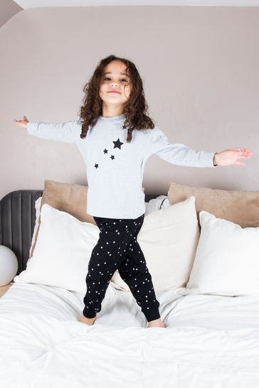 Pour Moi Grey Mini Moi Star Print Jersey Jogger Pyjama Set