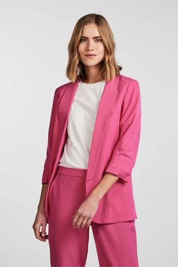 Pieces Bright Pink Relaxed Ruched Sleeve Workwear Blazer