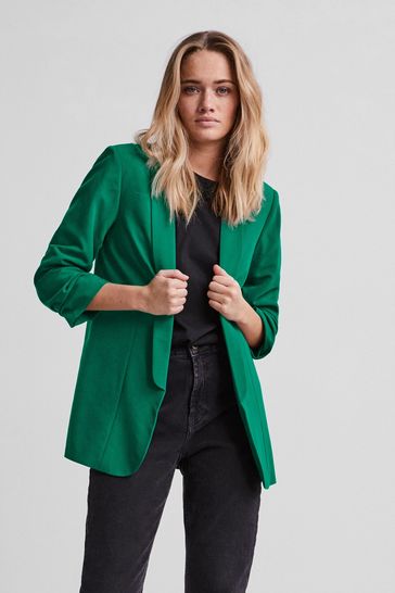 Pieces Bright Green Relaxed Ruched Sleeve Workwear Blazer