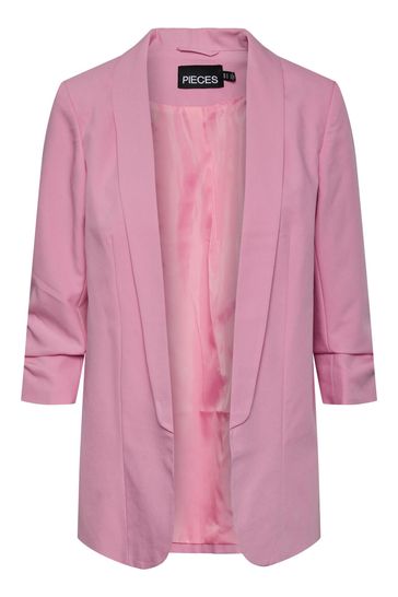 Pink ruched discount sleeve blazer