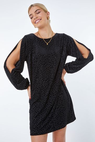 Black split shop sleeve dress
