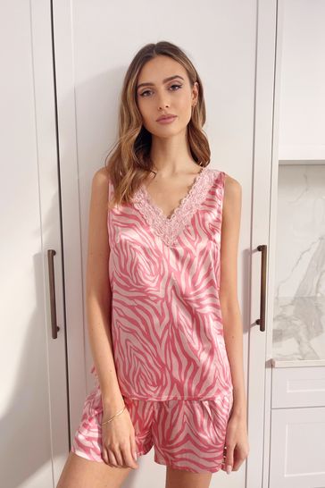 Lipsy Pink Printed Lace Sleeveless Pyjama Set