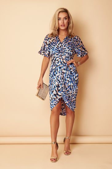 Buy Girl In Mind Blue Leopard Petite Short Sleeve Chelsea Wrap