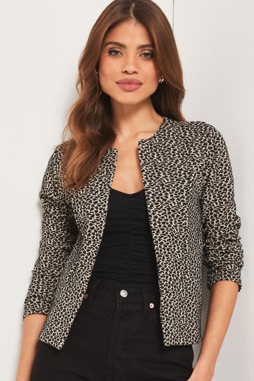 Lipsy Leopard Cropped Long Sleeve Blazer