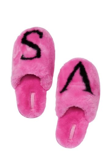 Buy Victoria s Secret Summer Pink Closed Toe Faux Fur Slipper from