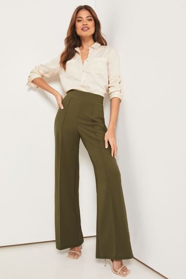 High waisted wide leg khaki cheap pants