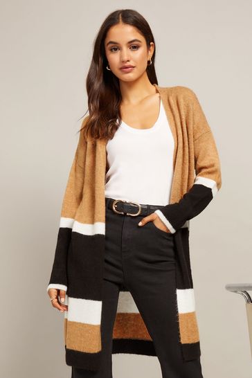 Friends Like These Camel Colourblock Long Line Cardigan