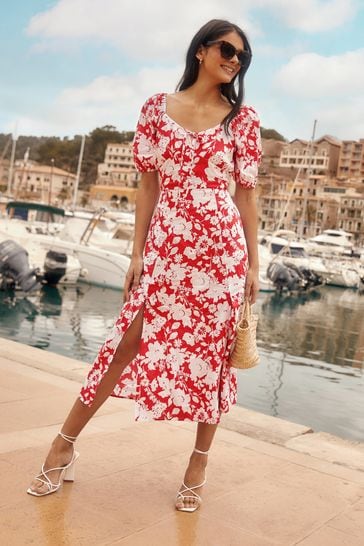Red summer midi dress top
