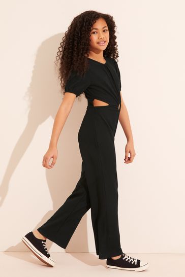 Buy Lipsy Black Cut Out Jersey Broderie Short Sleeve Wide Leg