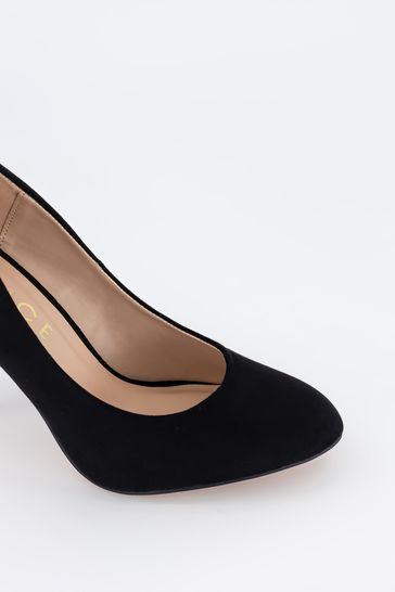 Black suede round top toe court shoes