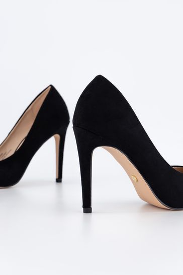 Black suede round toe court shoes clearance
