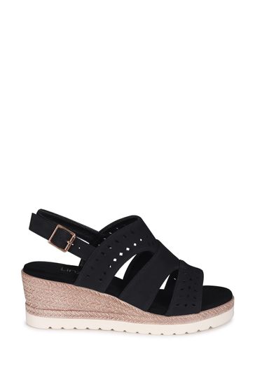 Black wedge sandals leather store