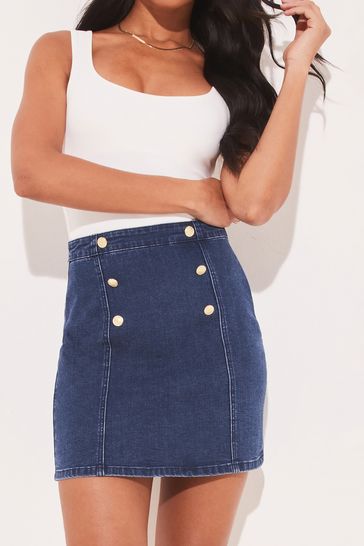 Blue denim on sale skirt with buttons