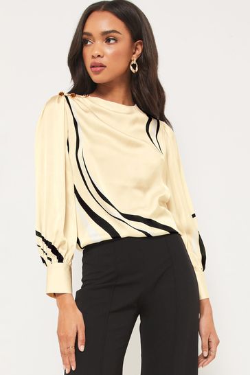 Lipsy Black Abstract Shoulder Button Detail Long Sleeve Top