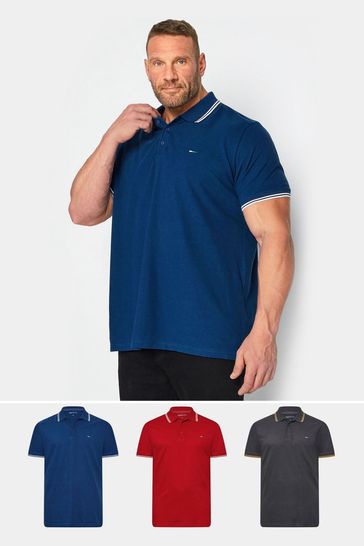 BadRhino Big & Tall Blue 3 Pack Tipping Polo Shirts