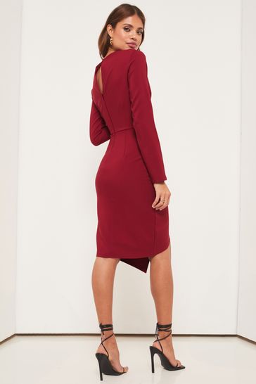 Buy Lipsy Red V Neck Long Sleeve Bodycon Dress from Next Poland