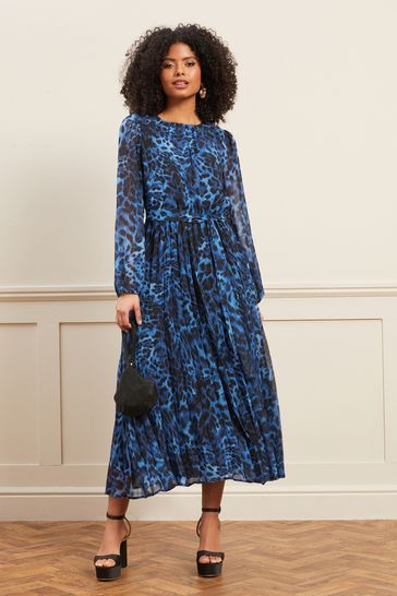 Buy Love u0026 Roses Printed Belted Pleated Long Sleeve Midi Dress from Next USA