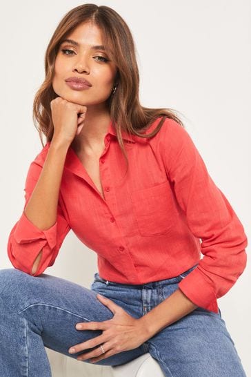 Lipsy Red Pocket Button Up Shirt